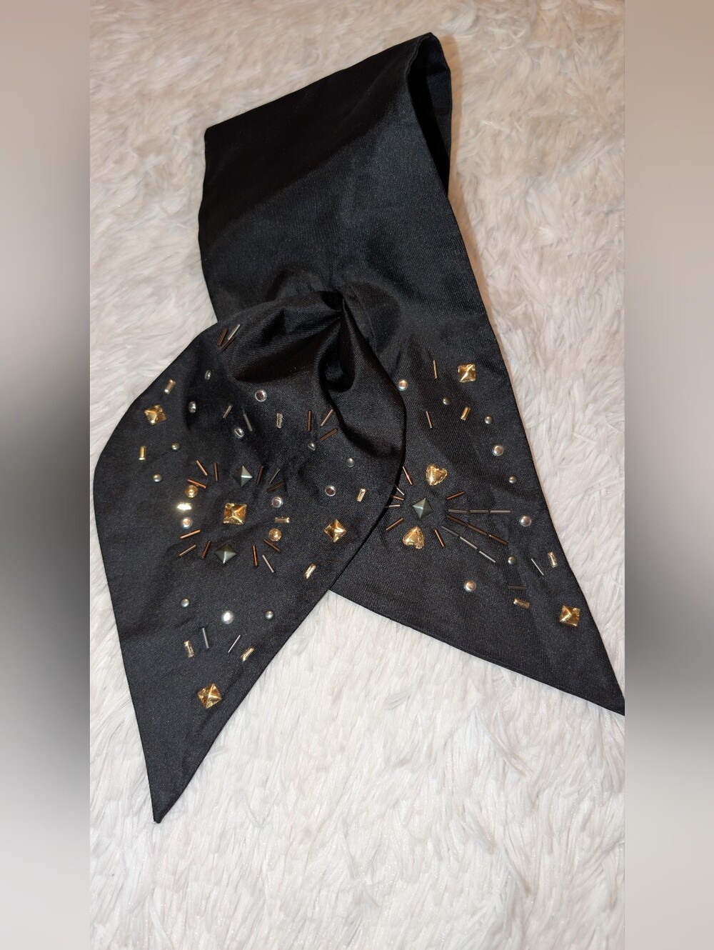 Henri Bendel Pull Through Silk Scarf Embellished Black NWT
